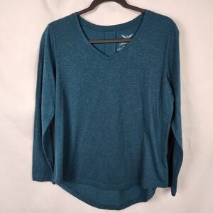 Faded Glory Women Long‎ Sleeve T-shirt Large (12-14) Teal Rain Shimmer VNeck